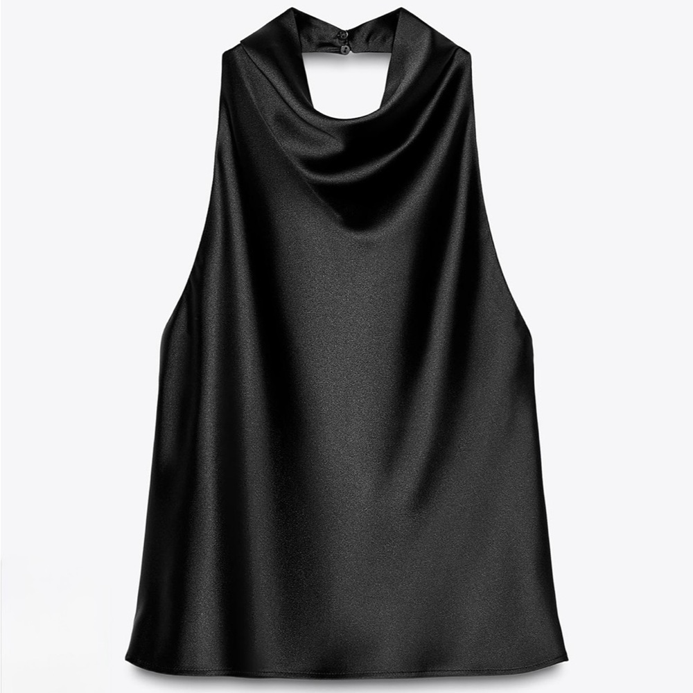 NWOT Black Satin Effect Halter Top, M